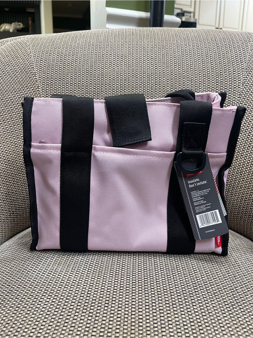 Thermos Icon Small Lunch Tote Purse - Pink & Black Canvas NWT